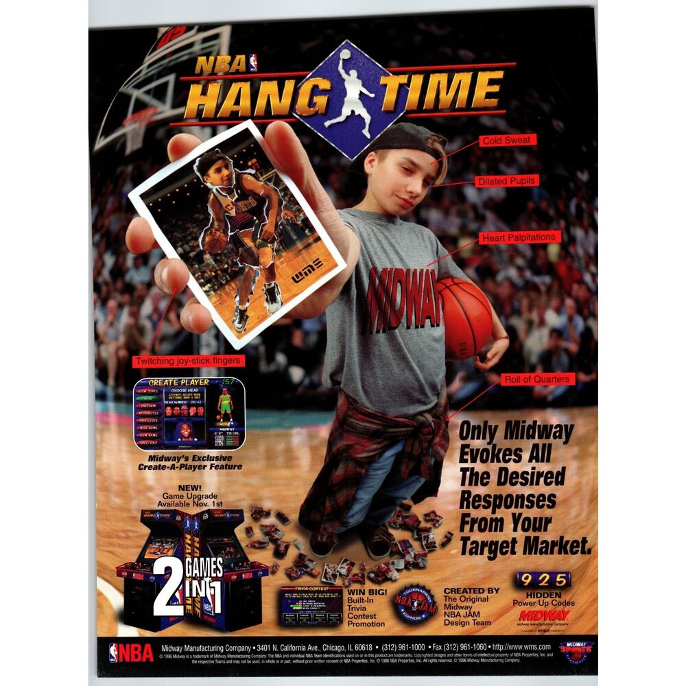NBA Hang Time Arcade Game Flyer 2 Sides Original Basketball Sports Art 8.5" x 11